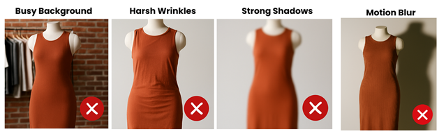 Examples of images to avoid - poor quality, bad lighting, cluttered backgrounds
